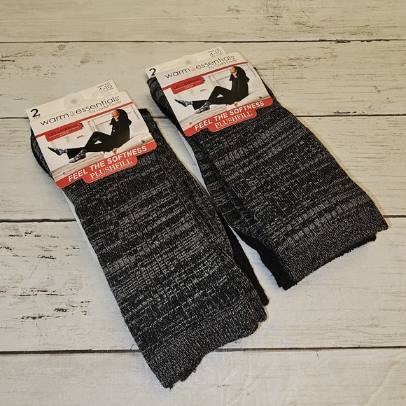 Cuddl Duds Socks Women 4-10 Black Gray Crew Warm Essentials Plushfill Super Soft - Picture 2 of 7